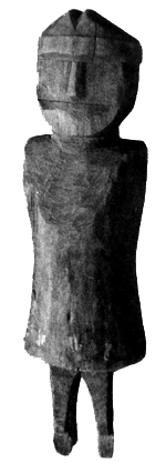 Деревянное изображение мужчины в двугорбой шапке с оторочкой